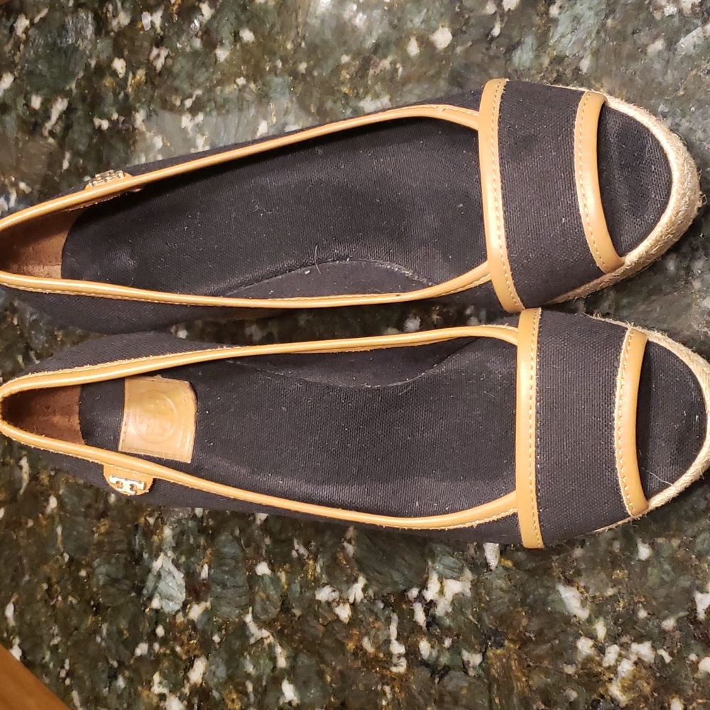 Tory Burch platform espadrille sandals.